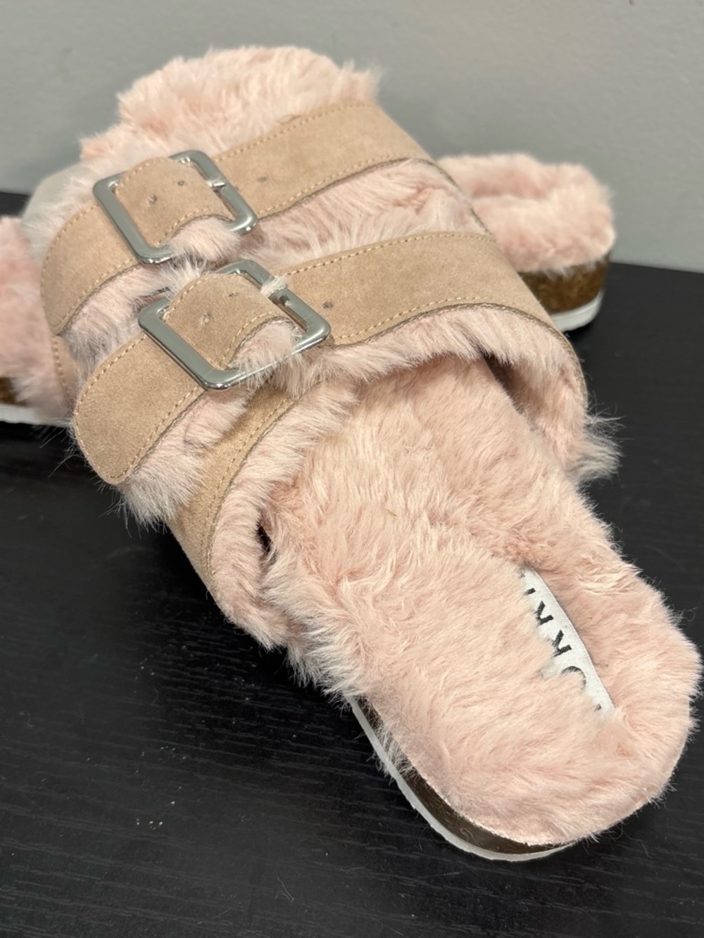torrid Blush Pink Furry Double-Buckle Slide Clogs faux fur 7 wide new platform